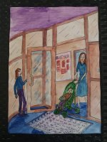 Помогаю девушке с коляской ФИО Ванчикова Екатерина 9 лет